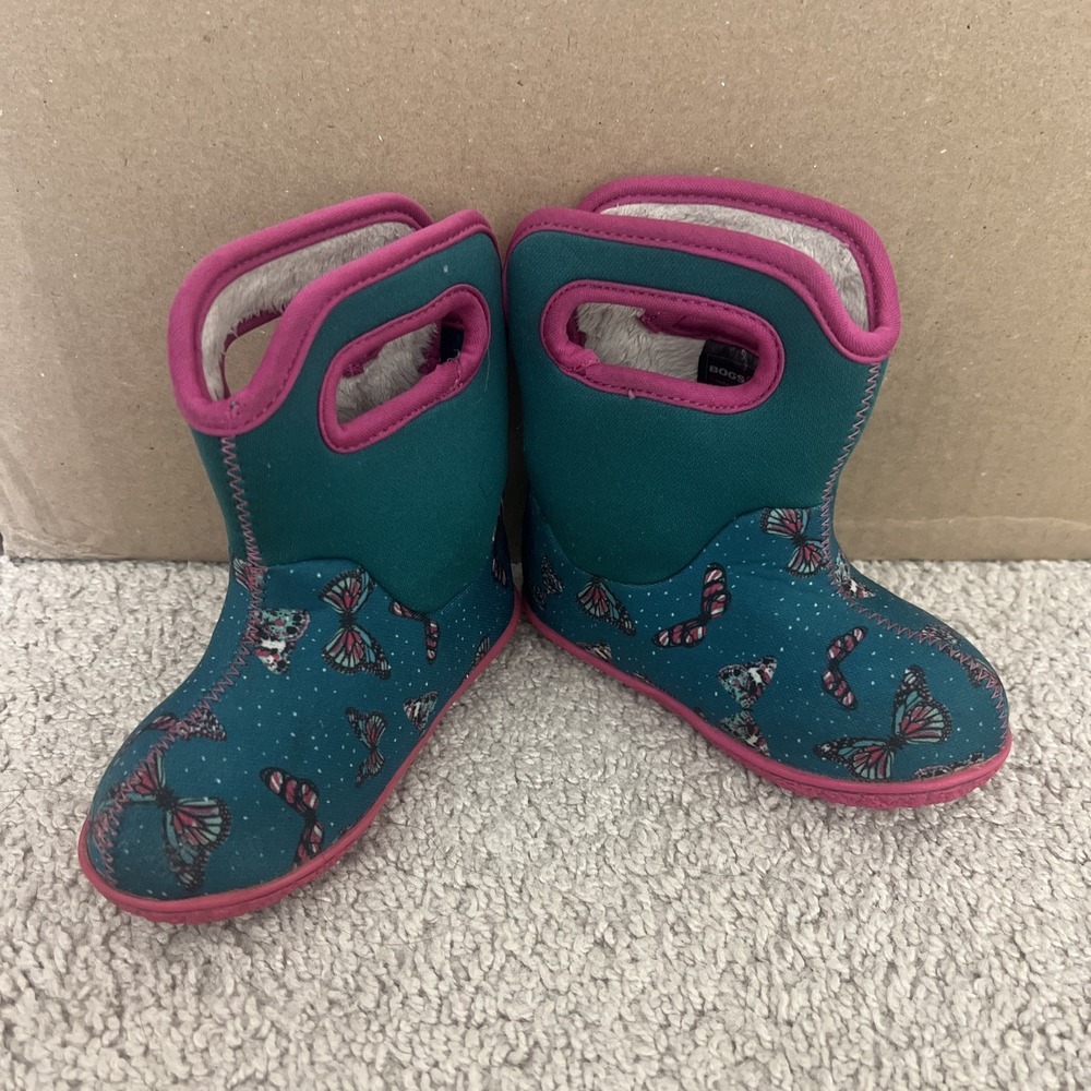Bogs Baby butterfly Waterproof Faux Fur Lined Rain/Snow Boots Size 6